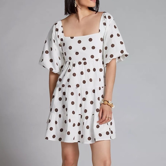 NWT Faithfull The Brand Anthropologie Eryn Mini Dress Bessie Dot Print White 12 - Picture 1 of 14